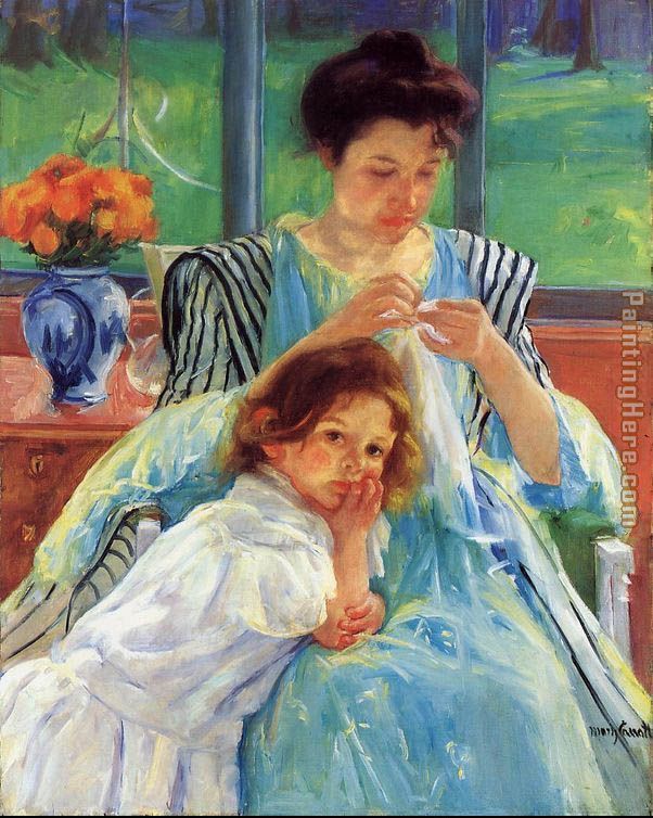 Young Mother Sewing 1902 painting - Mary Cassatt Young Mother Sewing 1902 art painting